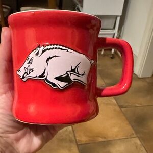 Red Ceramic Mug with Arkansas Razorback Design